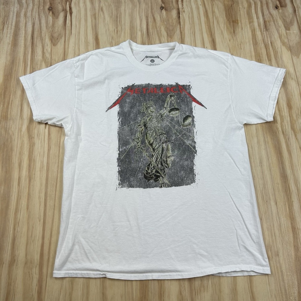 METALLICA And Justice For All T-shirt Heavy‎ Metal Adult Men's Sz L White Tee